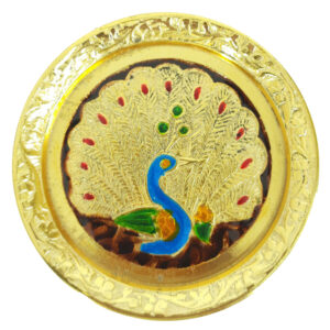 Brass Mukali Painted Peacock Design 9cm Plate